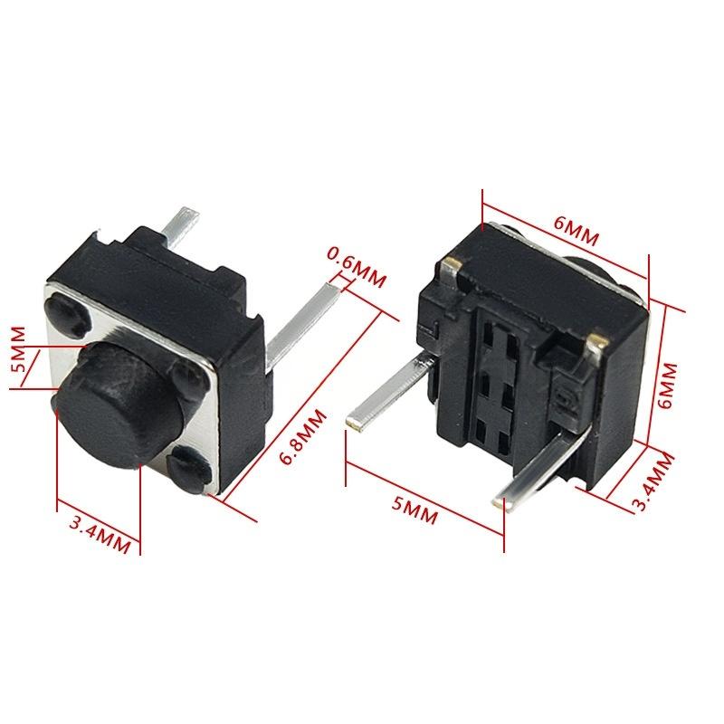 İki Pimli 6*6*5 Mikro Hareketli Dikey Dokunsal Basmalı Düğme Anahtarı
