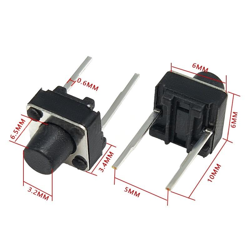 İki Pimli 6*6*6.5 Mikro Hareketli Dikey Dokunsal Basmalı Düğme Anahtarı